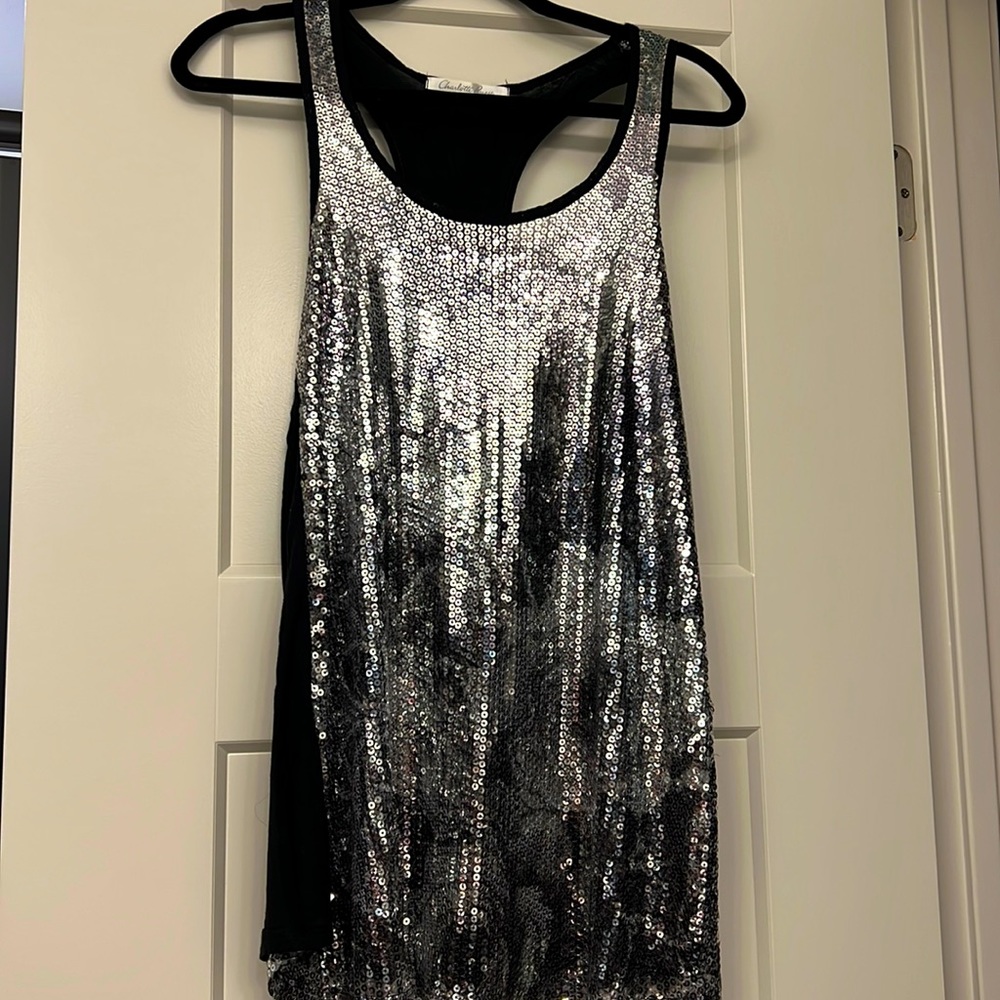 Charlotte Russe Sequin Floral Print Tank Top